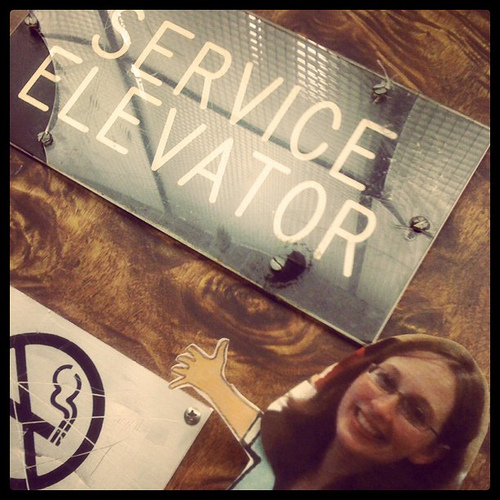 Kelly, being as thin as paper, still took the service elevator, just in case. #relevant11 #incourage #relevator11