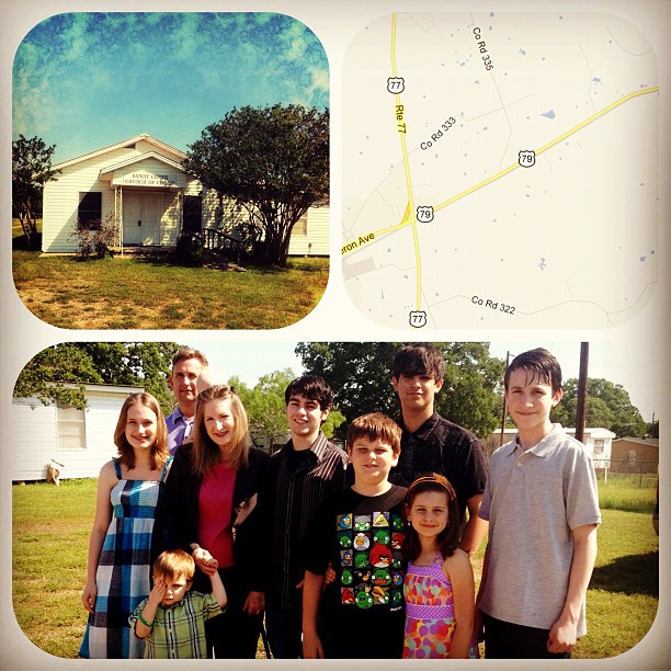 Easter Sunday, small town church with cousins
