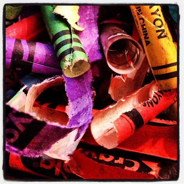 Cleaning out supplies. Peeling the broken crayons for fun melty projects with my preschoolers. ❤