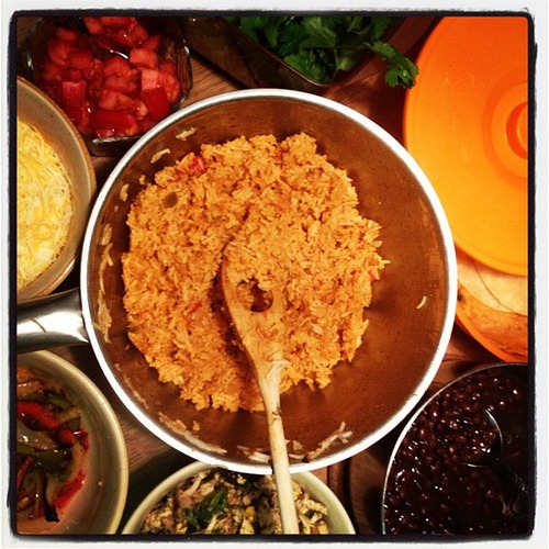 Chicken Taco Roundup - with beans and Spanish rice, of course...