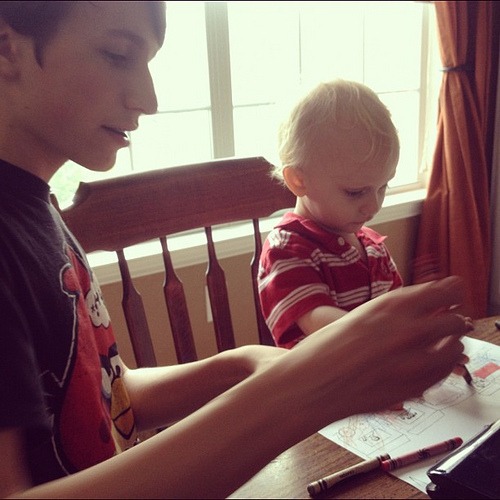 Coloring with big brother. #homefires