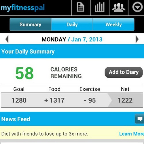 Really like My Fitness Pal. Lost 4 lbs.