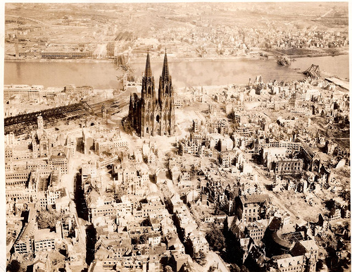 The Dom Cathedral (Kölner Dom) in Cologne, Germany WWII, May 10th, 1945.  "Trolley Missions"...Kölner Dom in Köln, Deutschland WWII, 10. Mai 1945. "Trolley-Missionen"