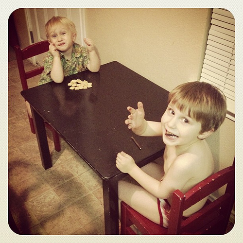 Preschool Table in the Kitchen. #bigboys #preschoolies #munchkins #learningspaces #kitchen