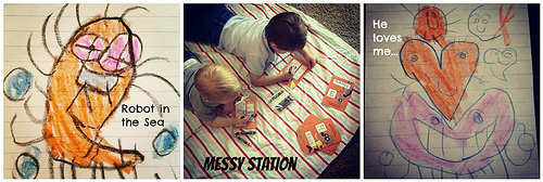Portable Messy Station on the Floor - preschool learning areas for busy homeschool families at sprittibee.com