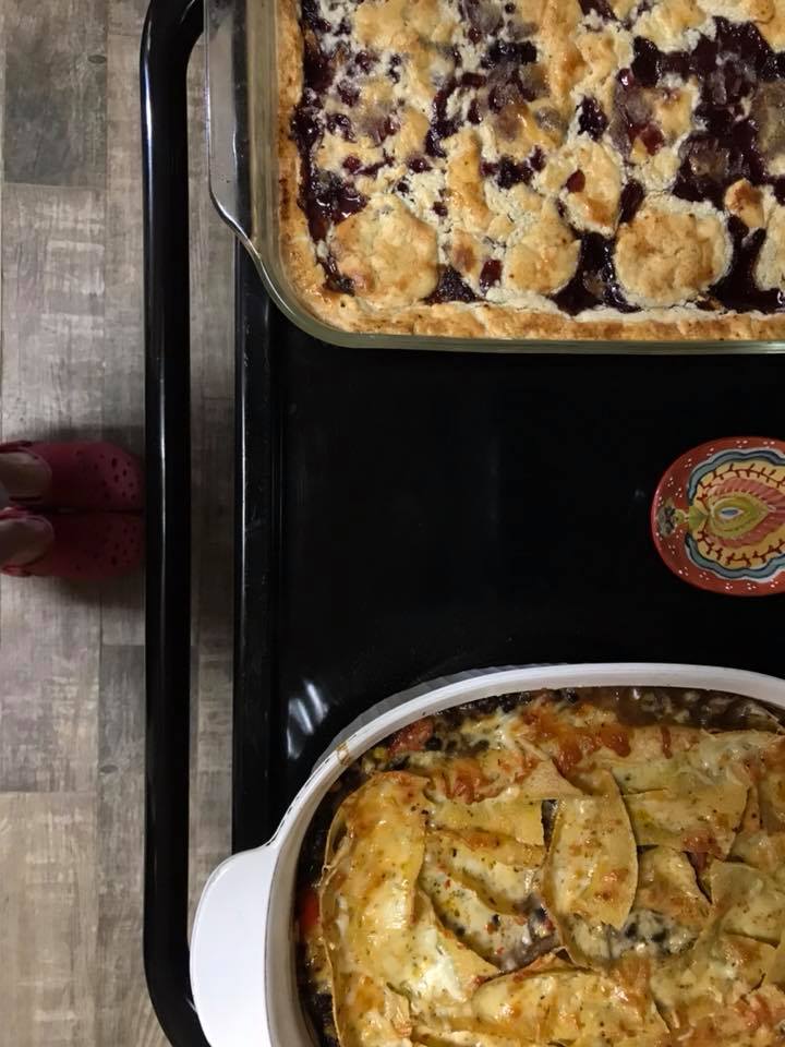 black bean casserole and mulberry cobbler via @sprittibee